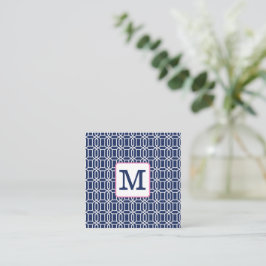 Snygg vit oktagon geometrisk monogram Navy Anteckningskort