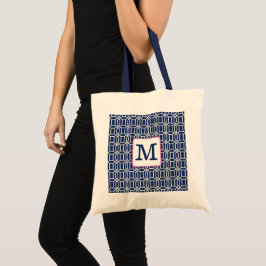 Snygg vit oktagon geometrisk monogram tygkasse