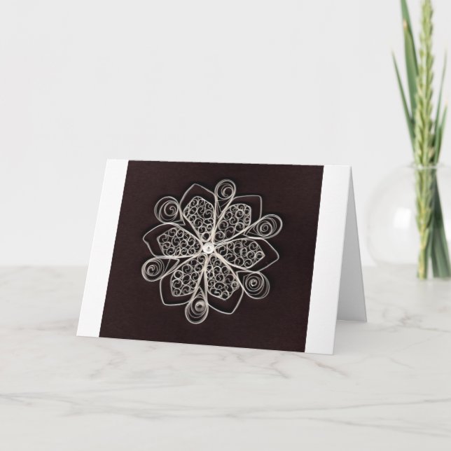 Snygg vit, Quilling Snowflake Black Background Kort (Framsida)