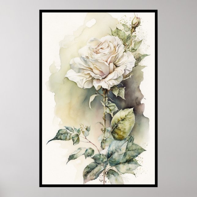 Snygg Vit ros Watercolor Poster (Framsidan)