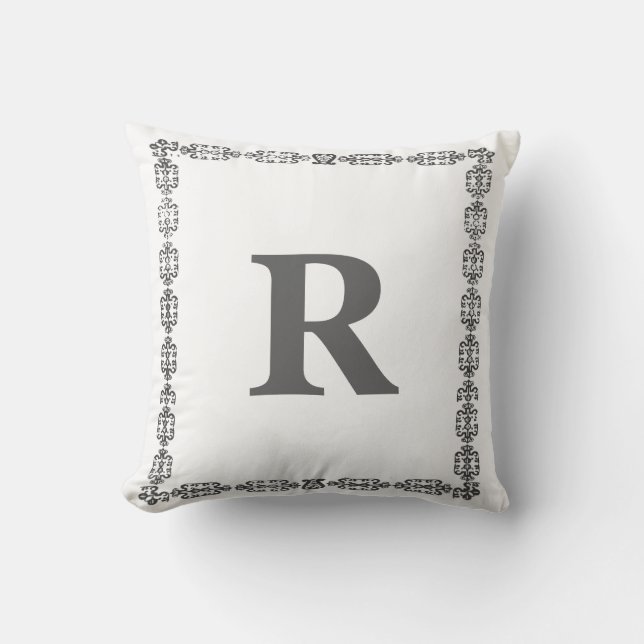 Snygg vit svart monogram bokstav ram kudde (Framsida)