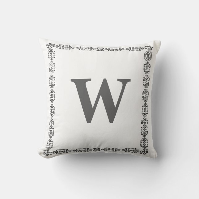 Snygg vit svart monogram bokstavs ram kudde (Framsida)