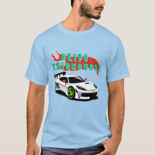 Snygg vit tävlingsbil med neongröna accenter t shirt