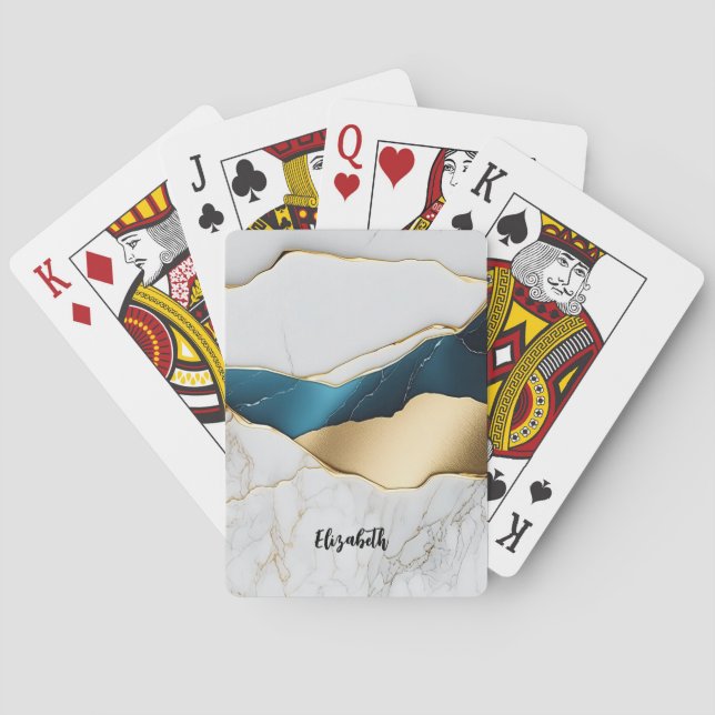 Snygg vit turkos marmorsten guld casinokort (Baksidan)