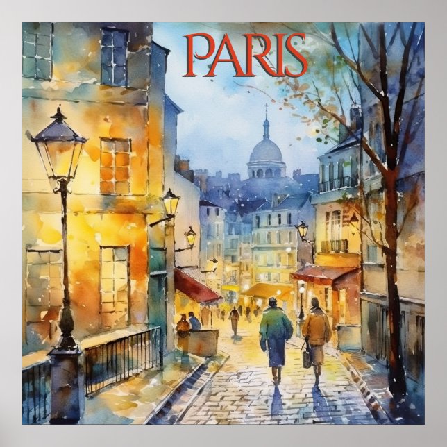 Snygg Watercolor av Paris Travel Poster (Framsidan)