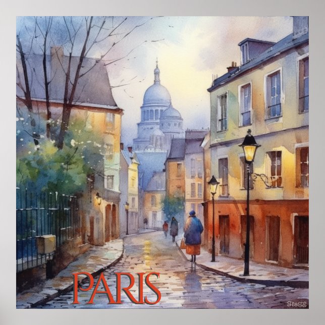 Snygg Watercolor av Paris Travel Poster (Framsidan)