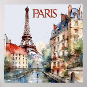 Snygg Watercolor av Paris Travel Poster