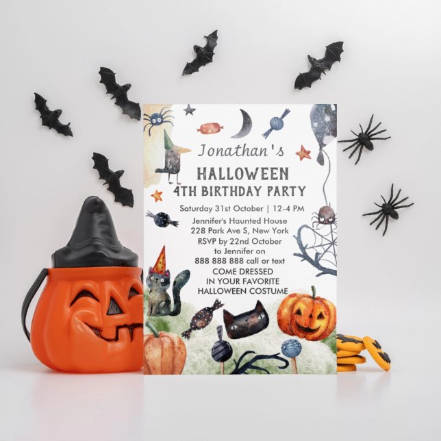 Snygg Watercolor Barns födelsedag Halloween Inbjudningar (Skapare uppladdad)