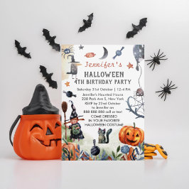 Snygg Watercolor Barns födelsedag Halloween Inbjudningar