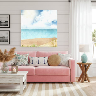 Snygg Watercolor Beach Scene Canvastryck