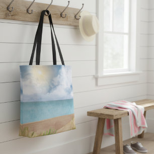 Snygg Watercolor Beach Scene Tygkasse