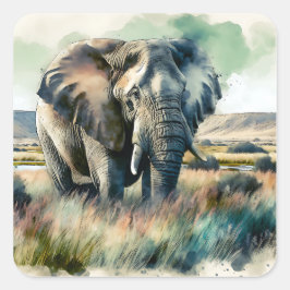 Snygg Watercolor Elephant Fyrkantigt Klistermärke