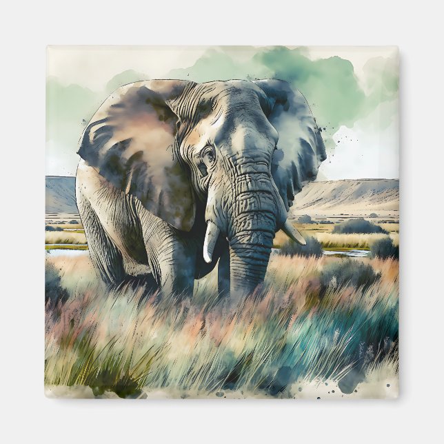 Snygg Watercolor Elephant Magnet (Framsidan)