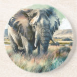 Snygg Watercolor Elephant Underlägg<br><div class="desc">Underlägg med en afrikansk savanna-elefant i Afrika eller Asien som går på ängarna. Söt ai illustration utförd i en vattenfärg stil.</div>