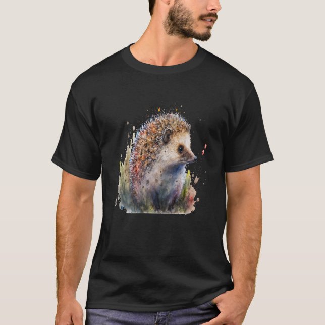 Snygg Watercolor Hedgehog Porträtt T Shirt (Framsida)