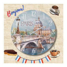 Snygg Watercolor i Paris Stor Klocka