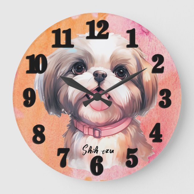 Snygg Watercolor Shih tzu Hund Stor Klocka (Framsida)