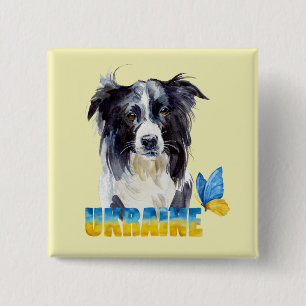 Snygg Watercolor Ukraina Hund och Butterfly Knapp