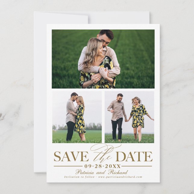 Snygg Wedding Save The Date 3 Foto Collage Inbjudningar (Framsida)