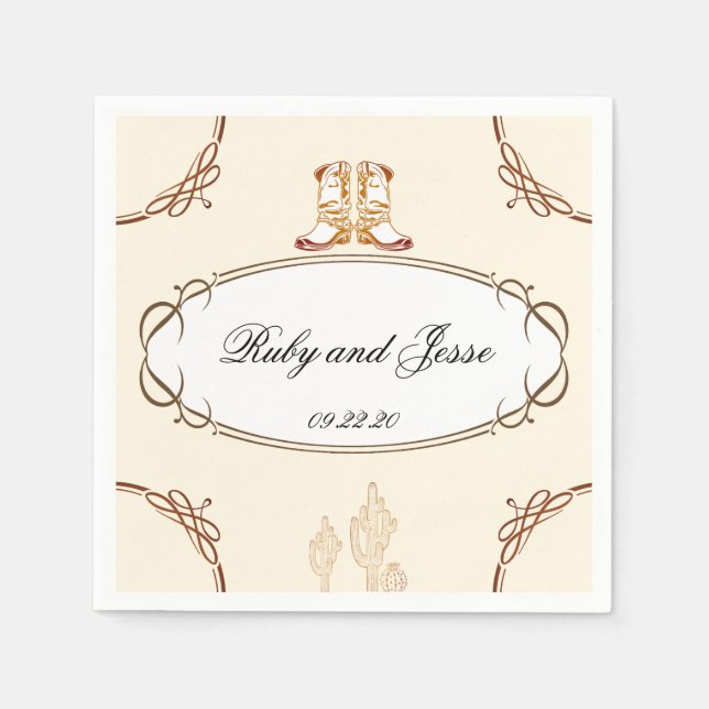 Snygg Western Mörk Brown Bröllop Pappersservett (Framsidan)