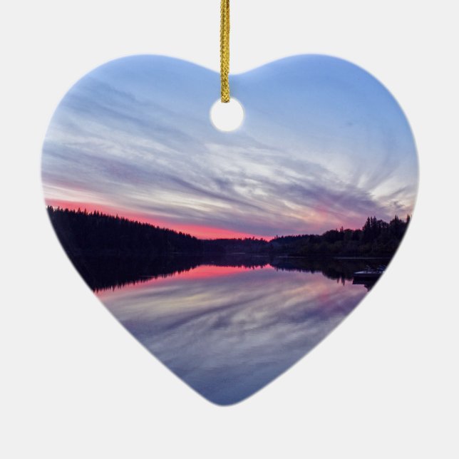 Snygg Wilderness Sunset över Sjö Photo Julgransprydnad Keramik (Baksidan)