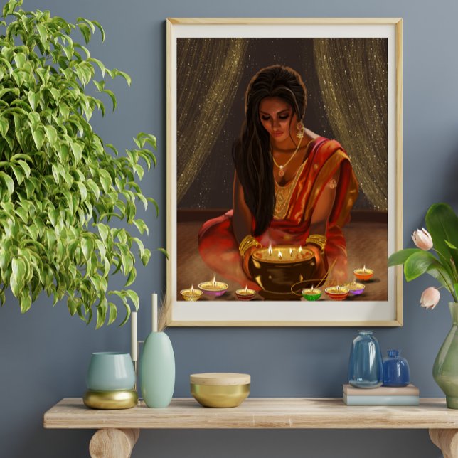 Snygg Woman Indian Digital Art Porträtt Saree Poster (Skapare uppladdad)
