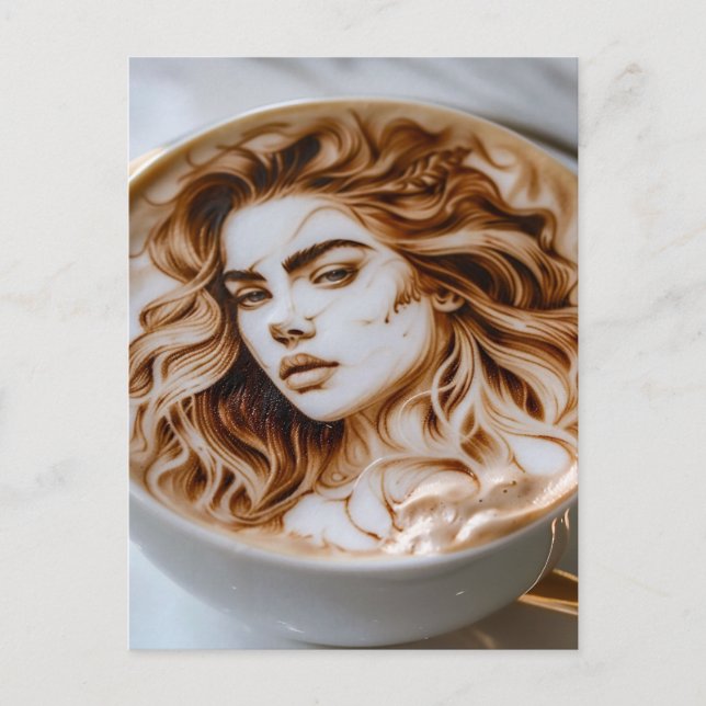 Snygg Woman Latte Art Vykort (Framsida)