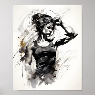 Snygg Woman Sketch Porträtt av Fitness Girl Poster
