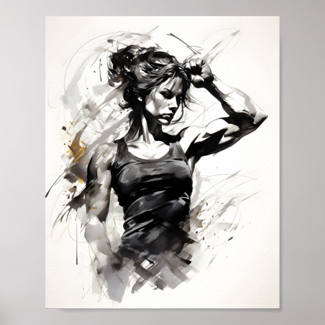 Snygg Woman Sketch Porträtt av Fitness Girl Poster (Framsidan)