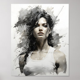 Snygg Woman Sketch Porträtt av Fitness Girl Poster
