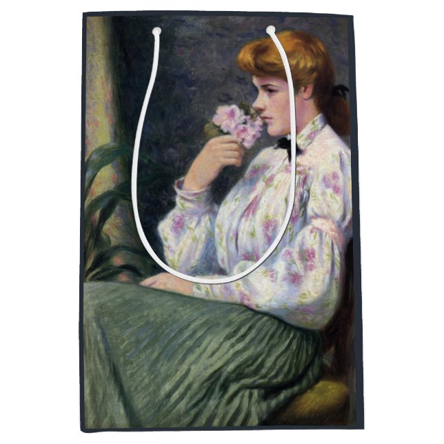 Snygg Woman Smelling Blommigt Fragrance, blomma (Framsidan)