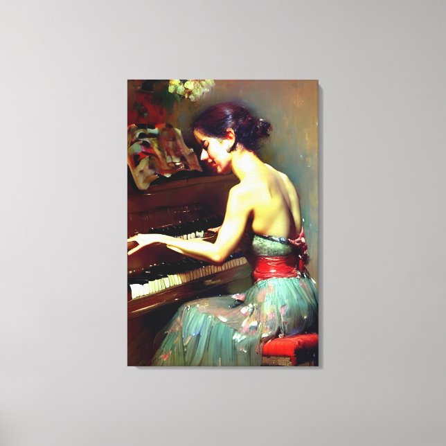 Snygg Woman Spela Piano Painting Canvastryck (Framsida)