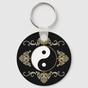 Snygg Yin Yang Design i Black och Guld Nyckelring