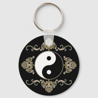 Snygg Yin Yang Design i Black och Guld Nyckelring