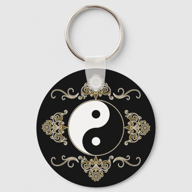 Snygg Yin Yang Design i Black och Guld Nyckelring (Framsida)