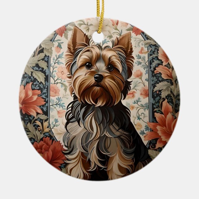 Snygg Yorkie | Yorkshire Terrier Porträtt Julgransprydnad Keramik (Framsidan)