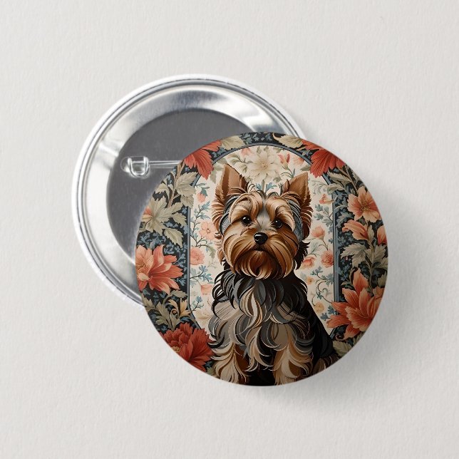 Snygg Yorkie | Yorkshire Terrier Porträtt Knapp (Framsida & baksida)