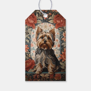 Snygg Yorkie Yorkshire Terrier Porträtt Presentetikett