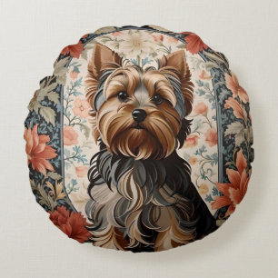 Snygg Yorkie Yorkshire Terrier Porträtt Rund Kudde