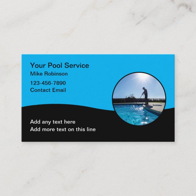 Snygga Affärs Kort för Poolservice (Framsida)