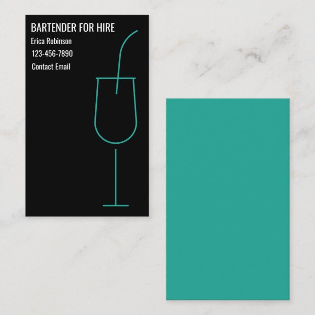 Snygga Bartender För uthyrning Affärskort Visitkort (Fram/baksida)