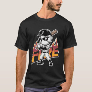 Snygga basebollmaskot solglasögon flammig text poj t shirt
