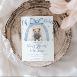 Snygga björn overall pojke casual baby shower  inbjudningar