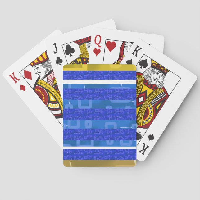 Snygga blåa geometriska guld ränder casinokort (Baksidan)