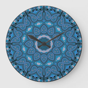 Snygga Blues Boho Paisley Stor Klocka