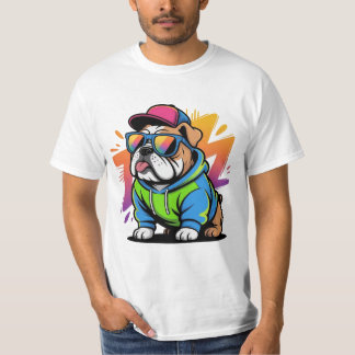 Snygga Bulldog Streetwear Retro Solglasögon T Shirt