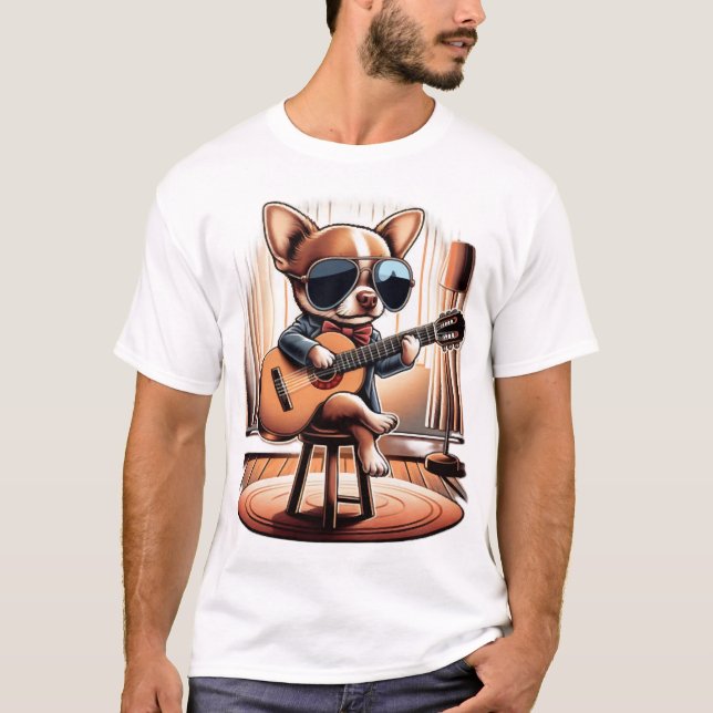 Snygga Chihuahua spelar gitarr T Shirt (Framsida)