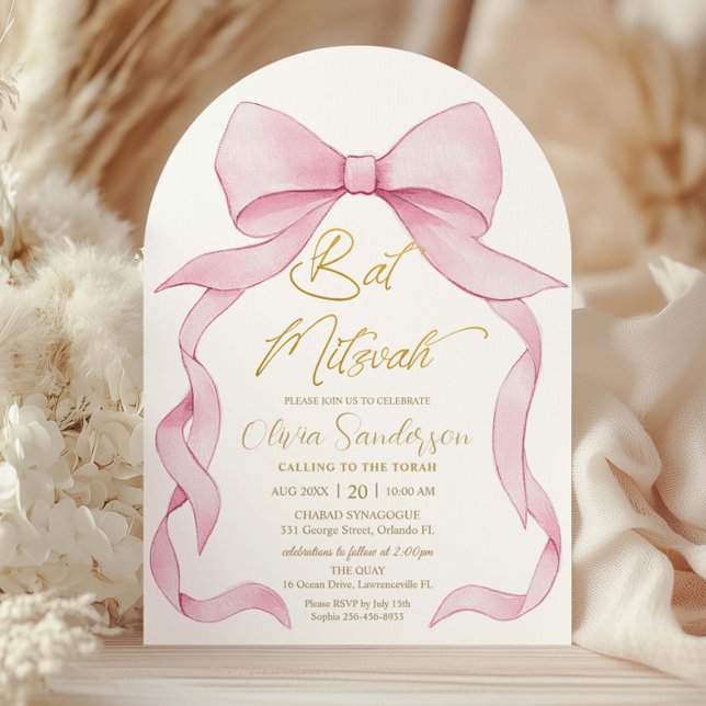 Snygga Coquette Rosa Bandbågar Bat Mitzvah-båge Inbjudningar (Skapare uppladdad)