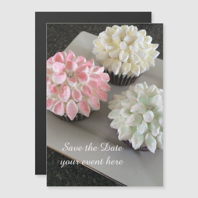 Snygga Cupcakes Evenemang Spara Datumet Magnetisk Inbjudningskort (Fram/baksida)