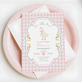 Snygga En Dumma Gås Rosa Rosett Flicka 1-årsdag Inbjudningar